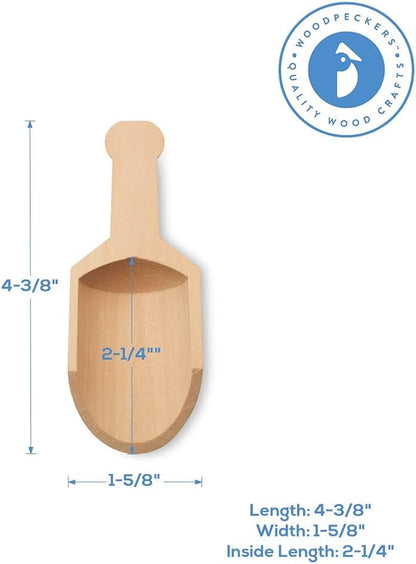 Mini Wooden Scoops 3-3/4 Inches Long, 50 Unfinished Mini Scoops for Jars, Bath Salts, Body Scrubs, Salt & Spice Containers, by Woodpeckers