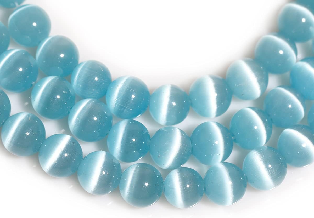 HAAMIIQII 8mm Light Blue Cat Eye Glass Round Crystal Stone Loose Gemstone Beads for Jewelry Making Bracelets Necklaces Earrings Crafts (45-50pcs)