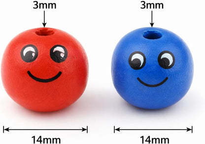 Perlin Wooden Beads with Smiley Face 60 Pieces Threading Beads Made of Wood Colourful 3mm Hole Bead for Craft Making Decorations and DIY Crafts