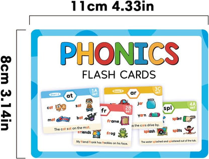 Lachilly Phonics Flash Cards Set, 20 Phonic Stages Cards, Learn to Read in CVC Blends Long Vowels DigraphsSounds for Kids 4-8, Kindergarten Primary School Learning Aids