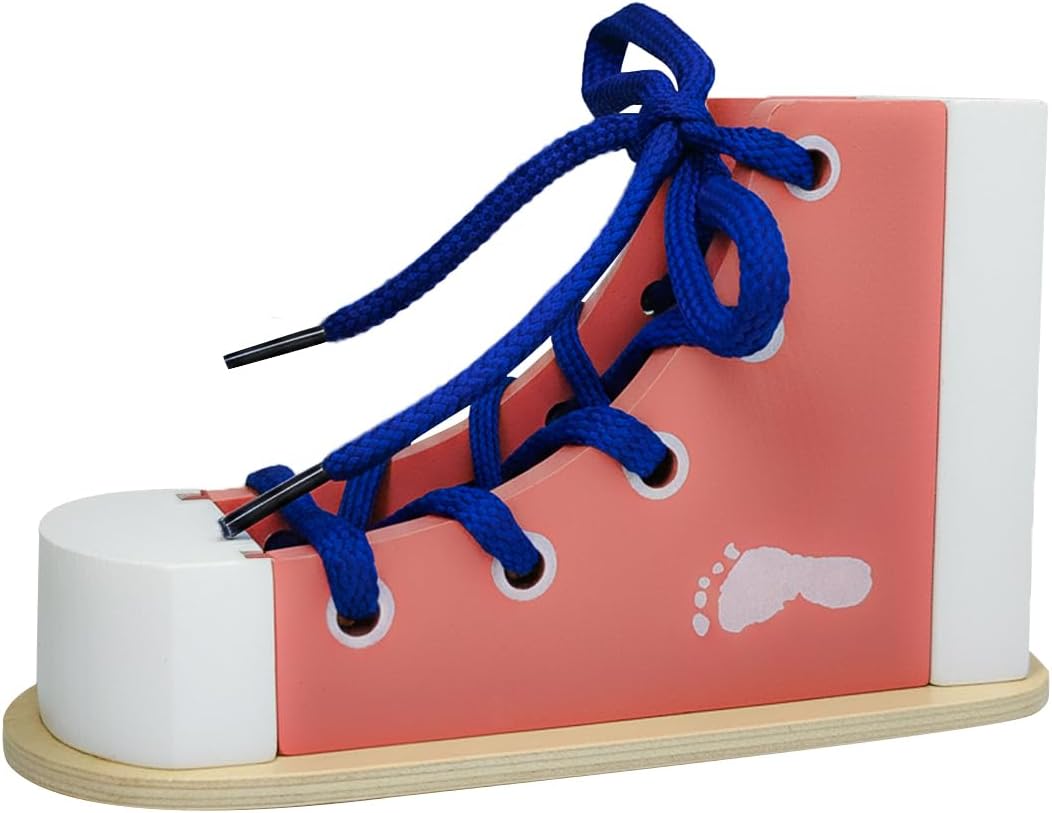 Learn to Tie Shoes for Kids, Wooden Lacing Sneaker Toy,Montessori Educational Toy for Toddlers Ages 4-8
