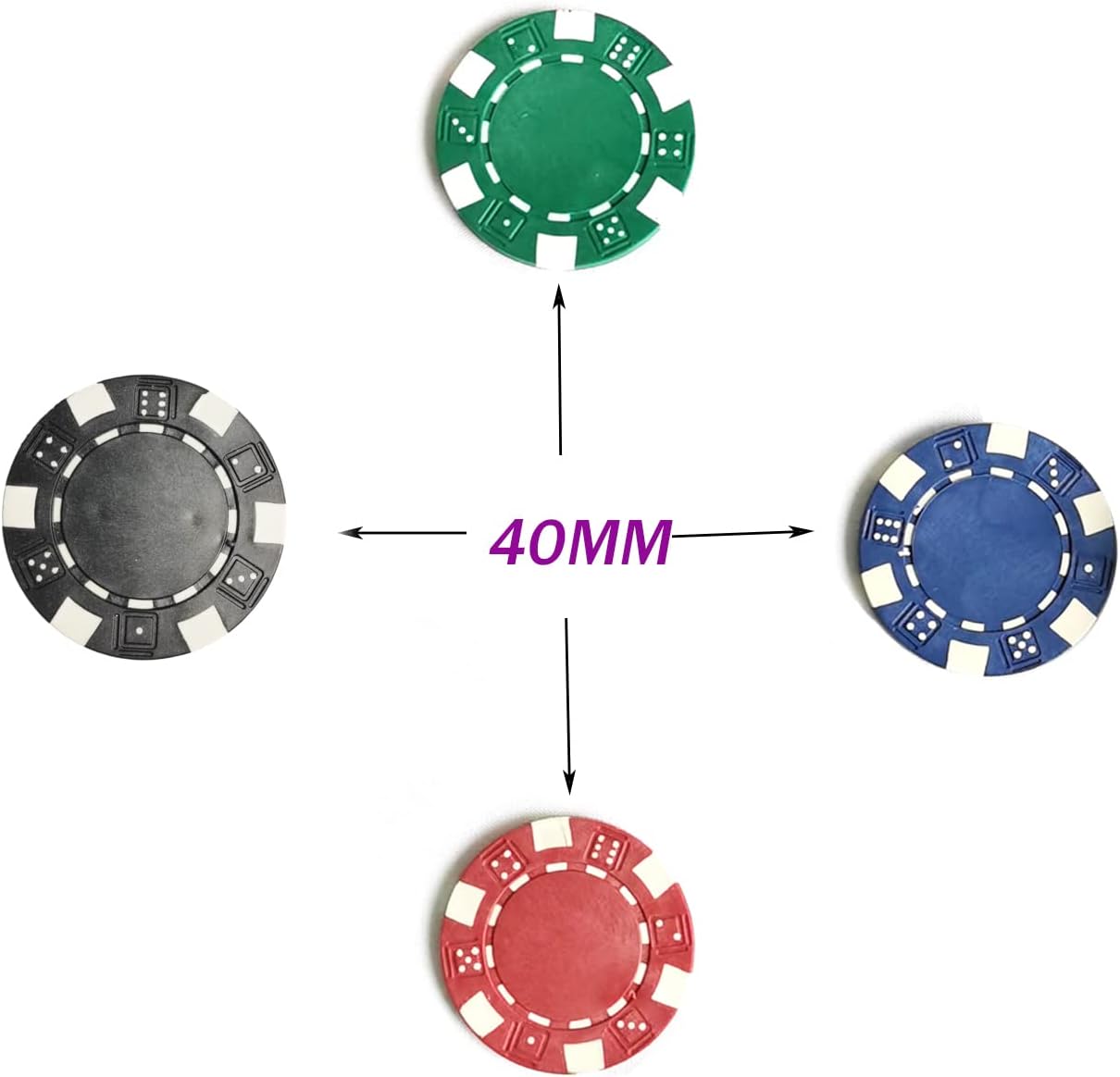 SEETOOOGAMES 100 Pieces 11.5g Clay Composite Dice Striped Casino Poker Chips- 4 Colors (red, Green, White and Blue)