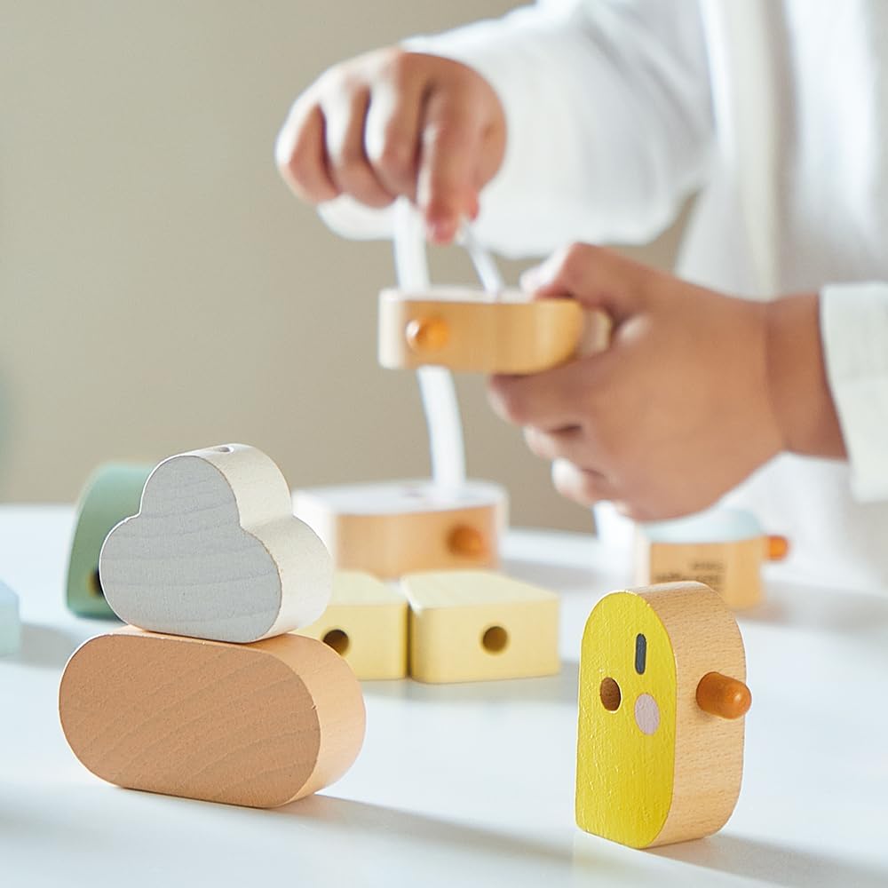 Janod - Stringable Farm-Themed Wooden Beads Set 11 Pieces - Designing Custom Jewelry - Imagination Development - Boosts Creativity and Motor Skills - Encourages Imaginative Play