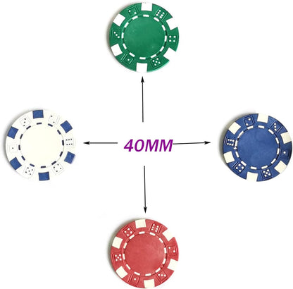 SEETOOOGAMES 100 Pieces 11.5g Clay Composite Dice Striped Casino Poker Chips- 4 Colors (red, Green, White and Blue)