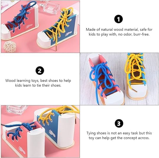 Learn to Tie Shoes for Kids with Wooden Lacing Shoe Tying Kids Shoe Tying Practice Kit with Wooden Toys Blue