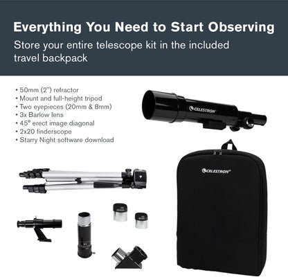 Celestron Travel Scope 70 Portable Refractor Telescope – 70mm Aperture, Fully-Coated Glass Optics – Includes Tripod, Backpack & Software – Ideal for Beginners & Travel