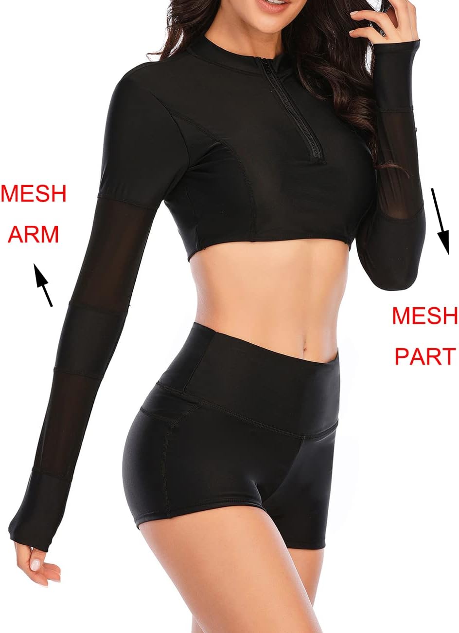 JadeRich Women's Fashion Pattern Long Sleeve Tankini Sets UPF 50+ Rash Guard Swimsuit Sun Block Swimwear