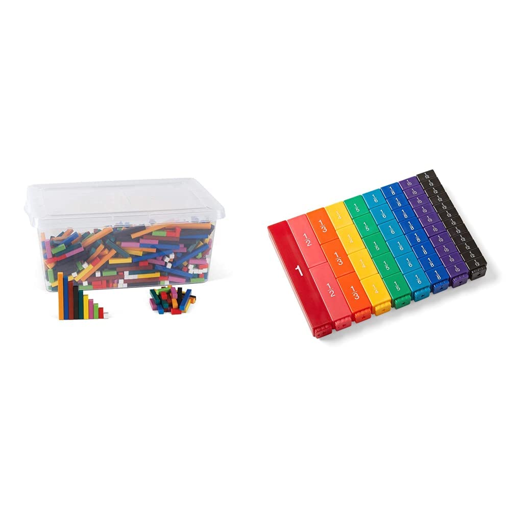 hand2mind Plastic Cuisenaire Rods Classroom Set, (Set of 15) & Rainbow Fraction Tower Cubes, (Set of 51)