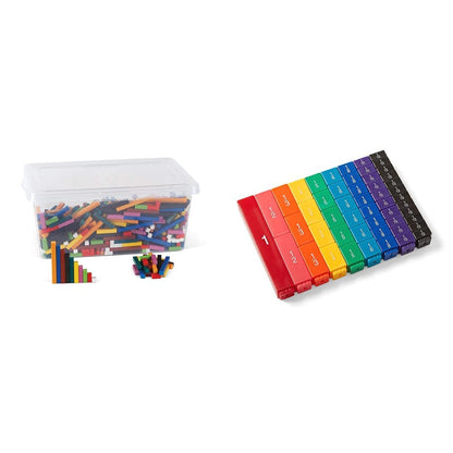hand2mind Plastic Cuisenaire Rods Classroom Set, (Set of 15) & Rainbow Fraction Tower Cubes, (Set of 51)