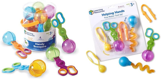 Learning Resources Handy Scoopers, Fine Motor Toy, Colors May Vary, Set of 4, Ages 3+ & Helping Hands Fine Motor Tool Set Toy, Fine Motor and Sensory Toy, Ages 3+ (LER5558),Multi-Color