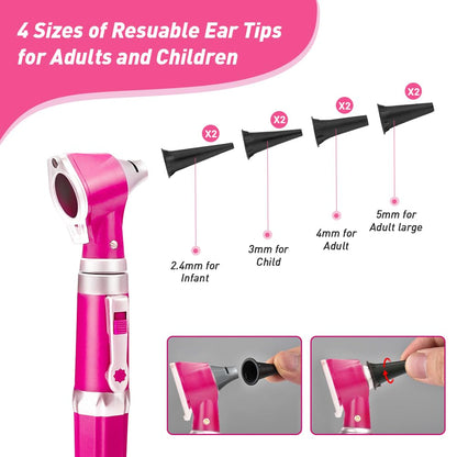 Scian Otoscope - Ear Scope with Light, Ear Infection Detector and Pocket Ear Checker Kit with 3X Magnify Lens, Suitable for Kids, Adults, Doctors, Pets(Pink)