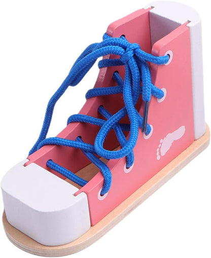 NUOBESTY Shoe Tie Practice for Kids Learn to Tie Shoes Wooden Lacing Toy Shoelaces Tying Teaching Prop Montessori Early Education Toy Pink