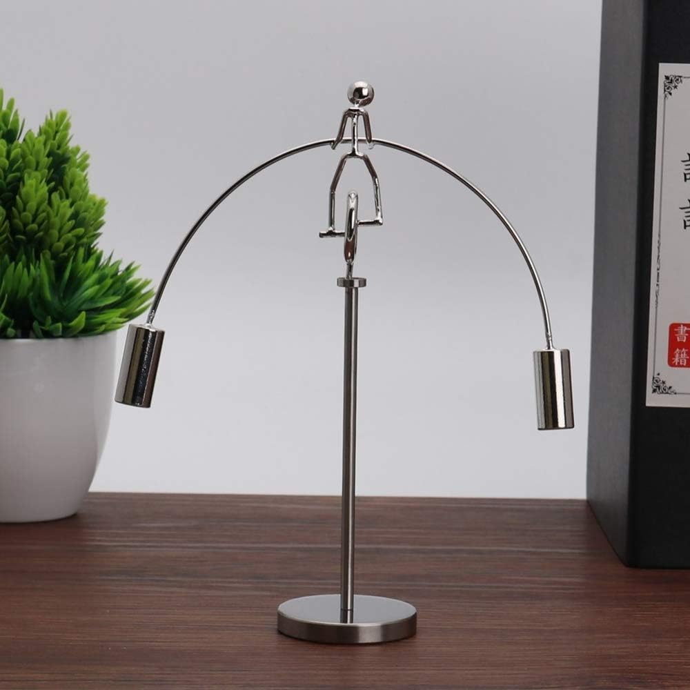 Sunnytech Steel Balance Physics Toy Weightlifter Kinetic Art Balance Toy Balancing Decompressive Science Home Office Toy for Desk Decor WJ020