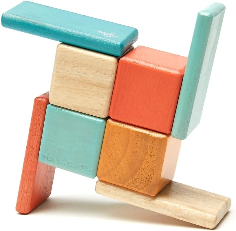 8 Piece Tegu Pocket Pouch Magnetic Wooden Block Set, Tints