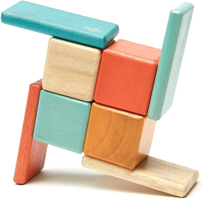 8 Piece Tegu Pocket Pouch Magnetic Wooden Block Set, Tints