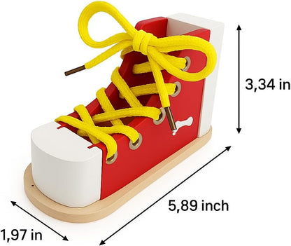 Mikily‘s Learn to Tie Shoes for Kids with Wooden Lacing Shoe Tying Kids Shoe Tying Practice Kit with Wooden Toys Blue