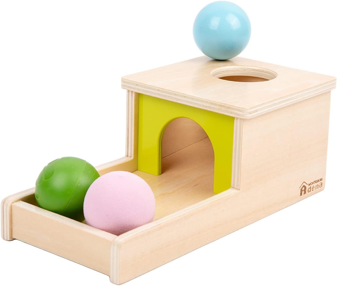 Adena Montessori Wooden Toy for 6-12 Month Baby 3 Balls with Tray, Object Permanence Box Colorful Learning Education Toy for Toddler Kid 1-2 Year Old, Preschool Developmental Girl and Boy Gift