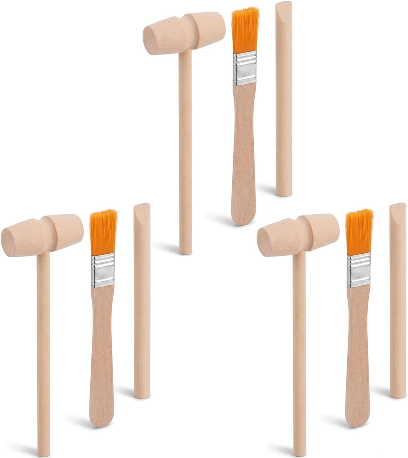 DOITOOL 9 Pcs Wooden Excavation Tools for Kids, Dinosaur Dig Kit with Mini Hammer Chisel Brush Scraper, Stem Science Gemstone Toys