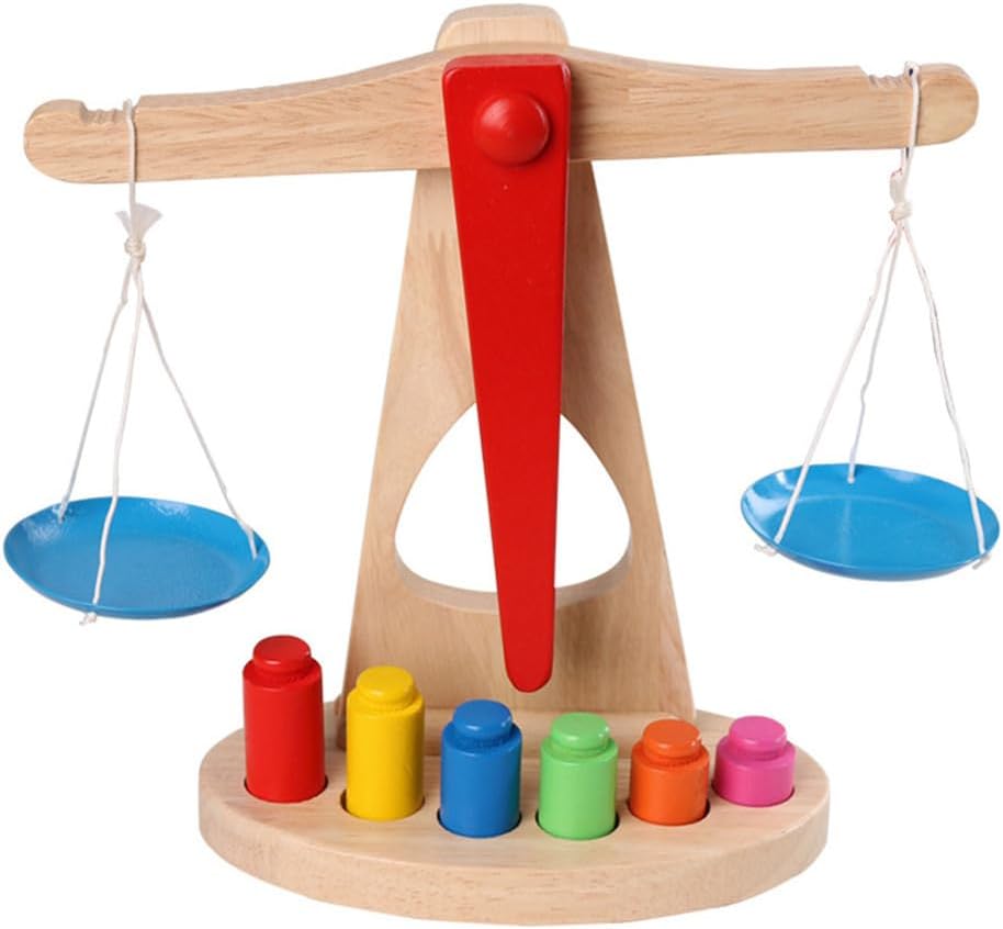 Montessori Wooden Balance Scale with Colorful Weights, Early Math Learning Toy for Toddlers