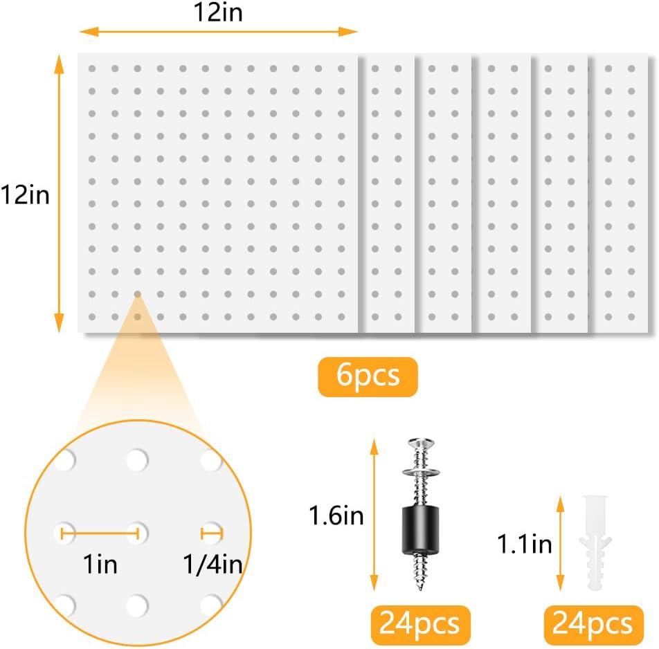 16pcs Pegboard sets, Plastic White Peg board Wall Organizer Kits,4pcs Peg Board and 12 Accessories Modular Hanging, Wall Mount Display Pegboard Panel Sets for Home Office Garage Kitchen Workshop