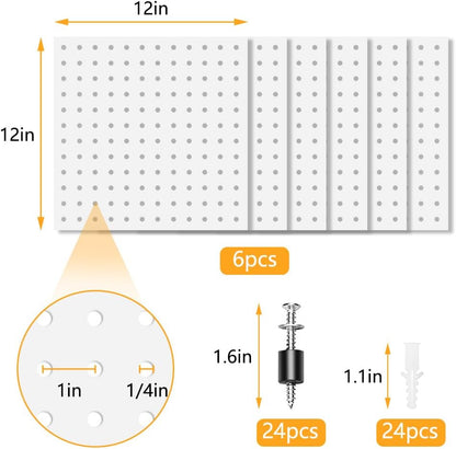16pcs Pegboard sets, Plastic White Peg board Wall Organizer Kits,4pcs Peg Board and 12 Accessories Modular Hanging, Wall Mount Display Pegboard Panel Sets for Home Office Garage Kitchen Workshop