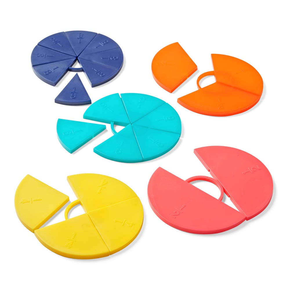 Hand2Mind Plastic Double-Sided Decimal & Fraction Tiles (Set of 51) & Connecting Fraction Circles (Set of 5), Rainbow Circle Math Manipulatives