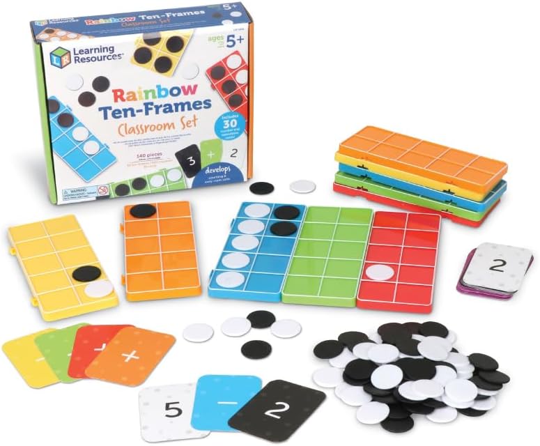 Learning Resources Rainbow Ten-Frames Classroom Set, 140 Pieces - Math Tools for Students Ages 5+, School Supplies and Teacher Resources, Classroom Supplies
