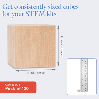 DIY Wooden Cubes 3/4-inch, Pack of 100 Small Blank Wooden Blocks, Unfinished Wood Blocks for Crafts, STEM, Dice, and Building Blocks for Stacking, by Woodpeckers