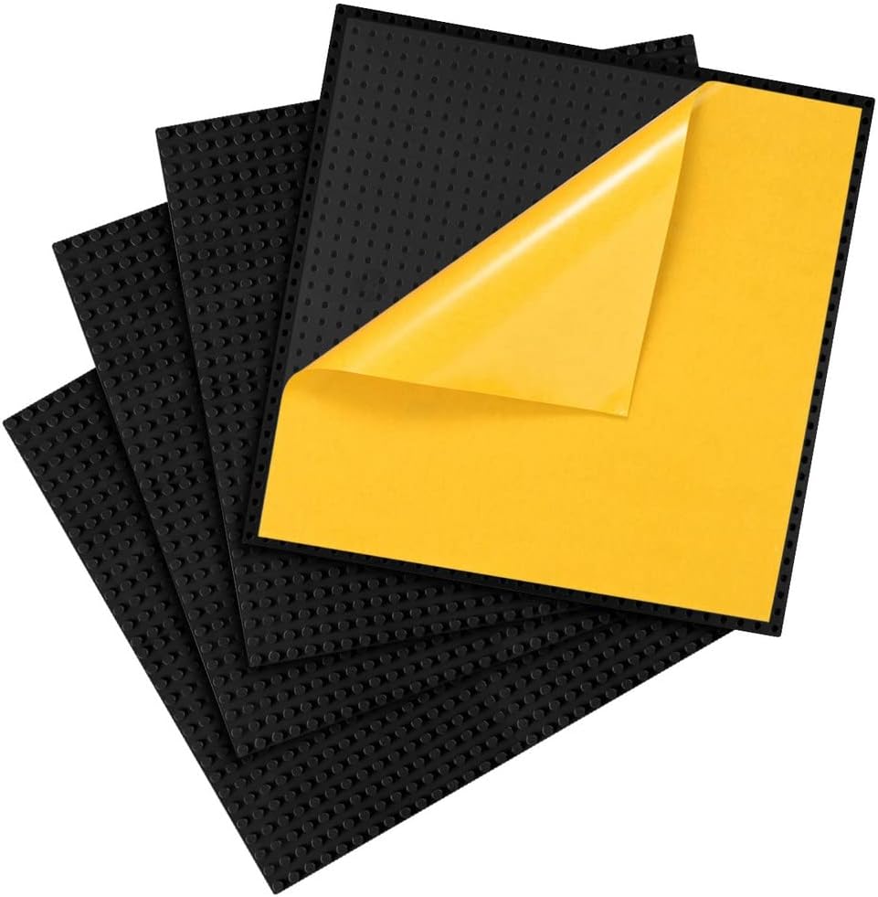 MIMAX Peel-and-Stick Baseplates - Self Adhesive Building Brick Plates - Compatible with All Major Brands - 4 Pack - 10 inch x 10 inch (Dark Gray)