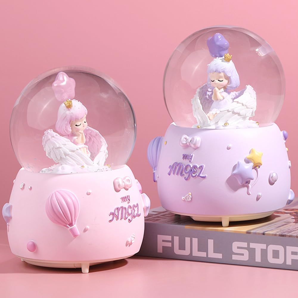 Angel Snow Globe, 80mm Musical Snow Globe with Color Changing LED Lights, Perfect Birthday for Daughter Wife Girlfriend Girls (Purple)