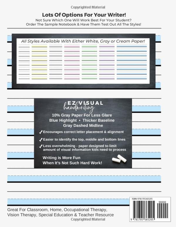 Handwriting Practice Paper: Blue Highlight + Gray Paper Composition Journal Improves Handwriting For Kids | Visual Handwriting With Visual Cues Grades ... -Wide Ruled Full Page (Handwriting Help)
