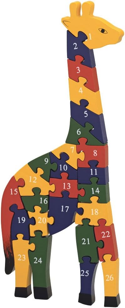 Bits and Pieces - Wooden Alphabet Giraffe Puzzle - Learn ABCs and 123s - Colorful Large 3/4 Inch Thick, Non-Toxic Paint