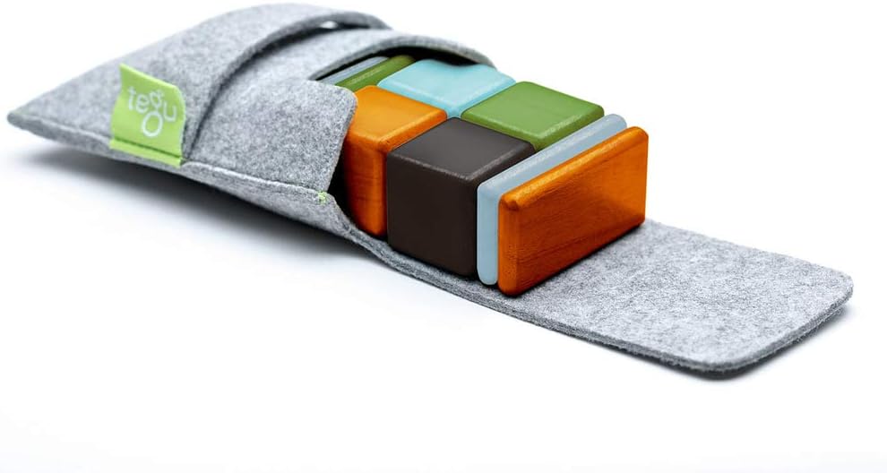 8 Piece Tegu Pocket Pouch Magnetic Wooden Block Set, Tints
