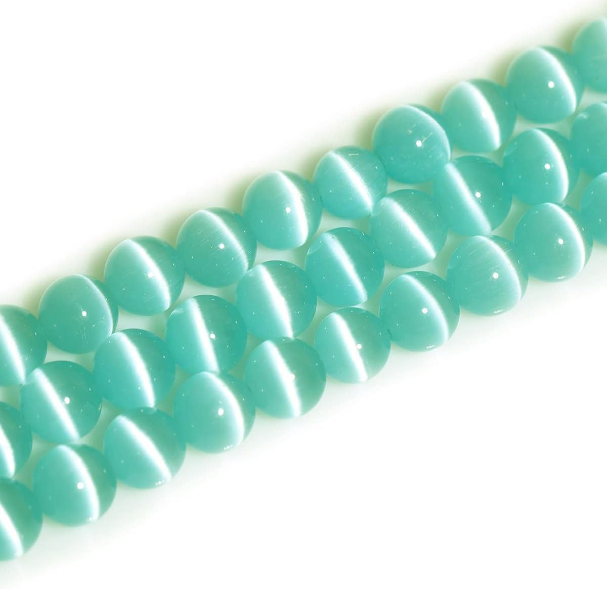 HAAMIIQII 8mm Light Blue Cat Eye Glass Round Crystal Stone Loose Gemstone Beads for Jewelry Making Bracelets Necklaces Earrings Crafts (45-50pcs)