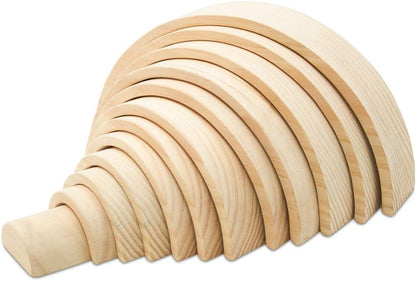 Large Wooden Rainbow Stacker Arches, Set of 12 pcs., Natural and Unfinished Stacking Rainbow, by Woodpeckers