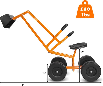 Costzon Kids Ride on Sand Digger with Wheels, Heavy Duty Steel Digging Scooper Excavator Crane with 360° Rotatable Seat for Dirt, Snow, Beach, Outdoor Sandbox Play Toy