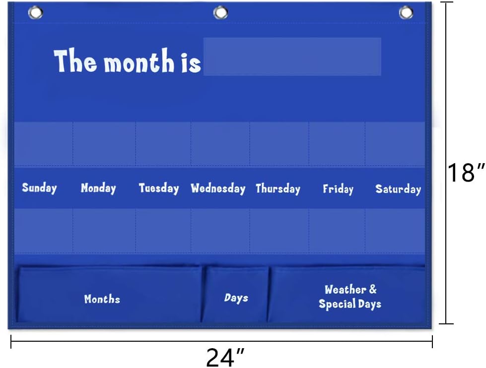 Weekly Calendar with Weather Pocket Chart Elementary for Classroom Home,98 Bright Cards Included,Learning Pocket Chart Calendar for Kids Toddlers