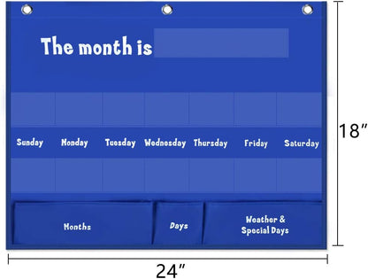 Weekly Calendar with Weather Pocket Chart Elementary for Classroom Home,98 Bright Cards Included,Learning Pocket Chart Calendar for Kids Toddlers