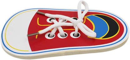 RARITYUS Shoes Shape Threads Lacing Board Ropes Puzzle & Dementia Products, Weaving Wooden Board & Cognitive Motor Skills for Adults & Seniors