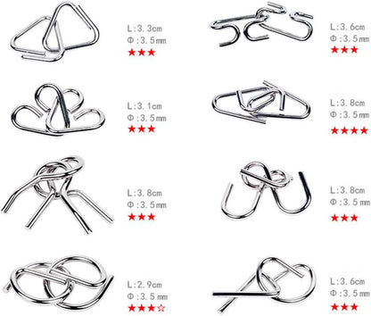 Mobestech Iq Puzzle Set 16 Pieces Brain Teaser Metal Wire Disentanglement Puzzles Educational Intelligence Game Toy for Kids and Adults