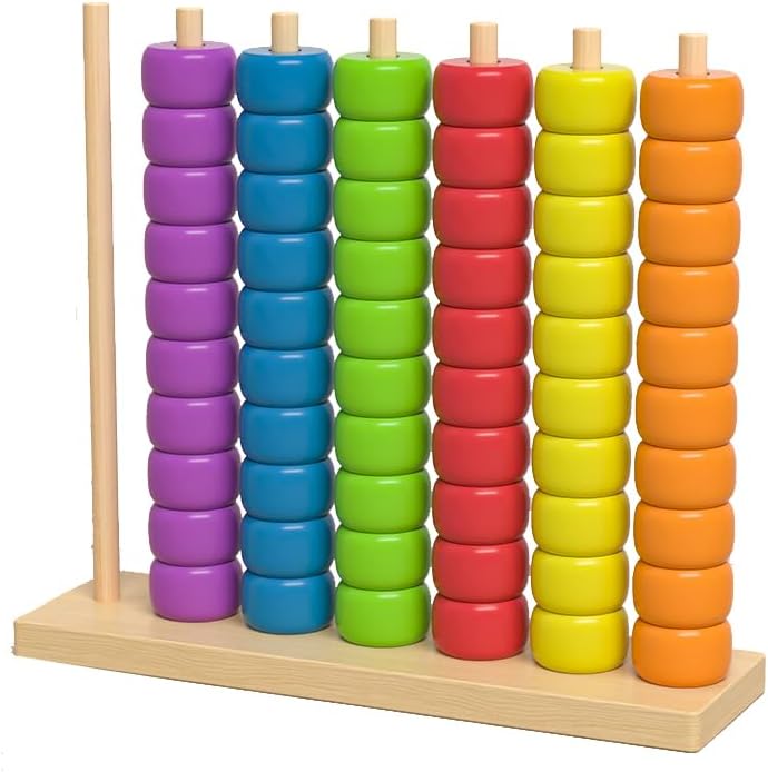 Color Matching Stacking, 2026 New Wooden Beads Sequencing Set with Stacking Blocks, Lacing Beads and Matching Shape Stacker, Competitive Tabletop Brain Teaser for Family Night (D)