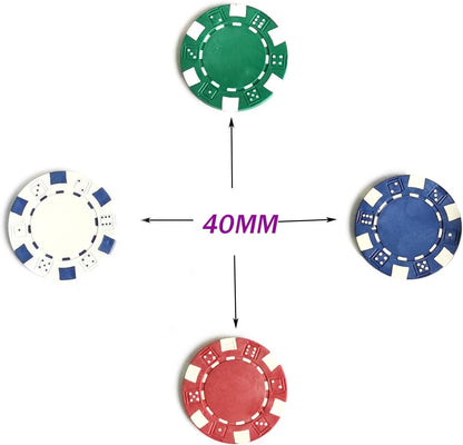 SEETOOOGAMES 100 Pieces 11.5g Clay Composite Dice Striped Casino Poker Chips- 4 Colors (red, Green, White and Blue)