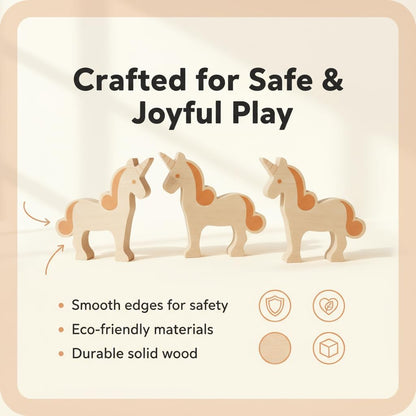 Wooden Animal Toys Unicorn Family with Play Silk for Kids Nursery Gift Preschool Wooden Building Blocks Play Set Fine Motor Montessori Game