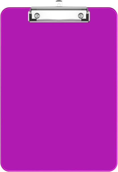 Rimilak Plastic Clipboards with Low Profile Metal Clip, Translucent Board, 12.5 x 9 In Letter Size, Office Supply, Back to School, Pink