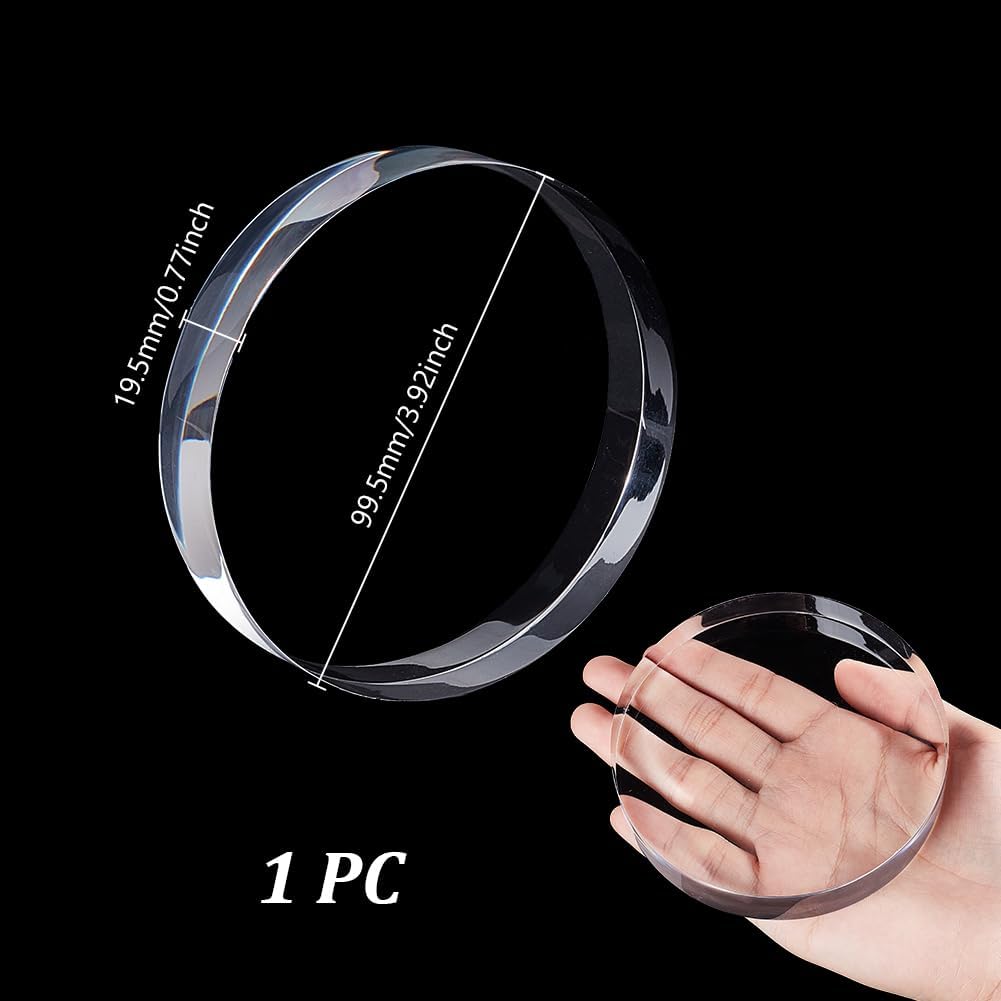 AHANDMAKER 1Pc Acrylic Disc Display Block Clear Round Display Stand 3.9"/10cm Diameter Round Base Plished Ring Display Holder Bases for Table Showing Collectibles