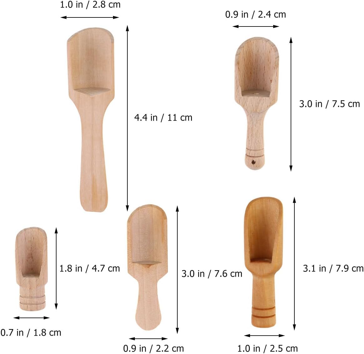 Bath Salt Scoop: 5PCS Mini Wooden Spoon Mini Bath Salt Spoon Tea Scoop Wooden Candy Small Spice s for Flour, Sugar, Cereal, (5 Sizes)