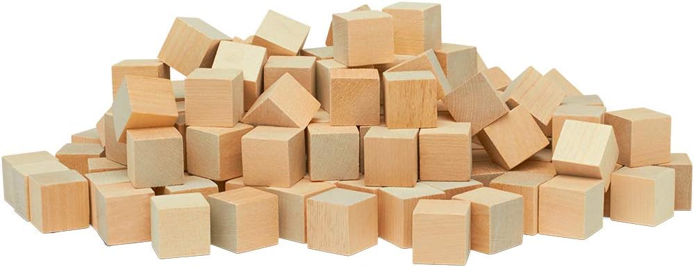 DIY Wooden Cubes 3/4-inch, Pack of 100 Small Blank Wooden Blocks, Unfinished Wood Blocks for Crafts, STEM, Dice, and Building Blocks for Stacking, by Woodpeckers
