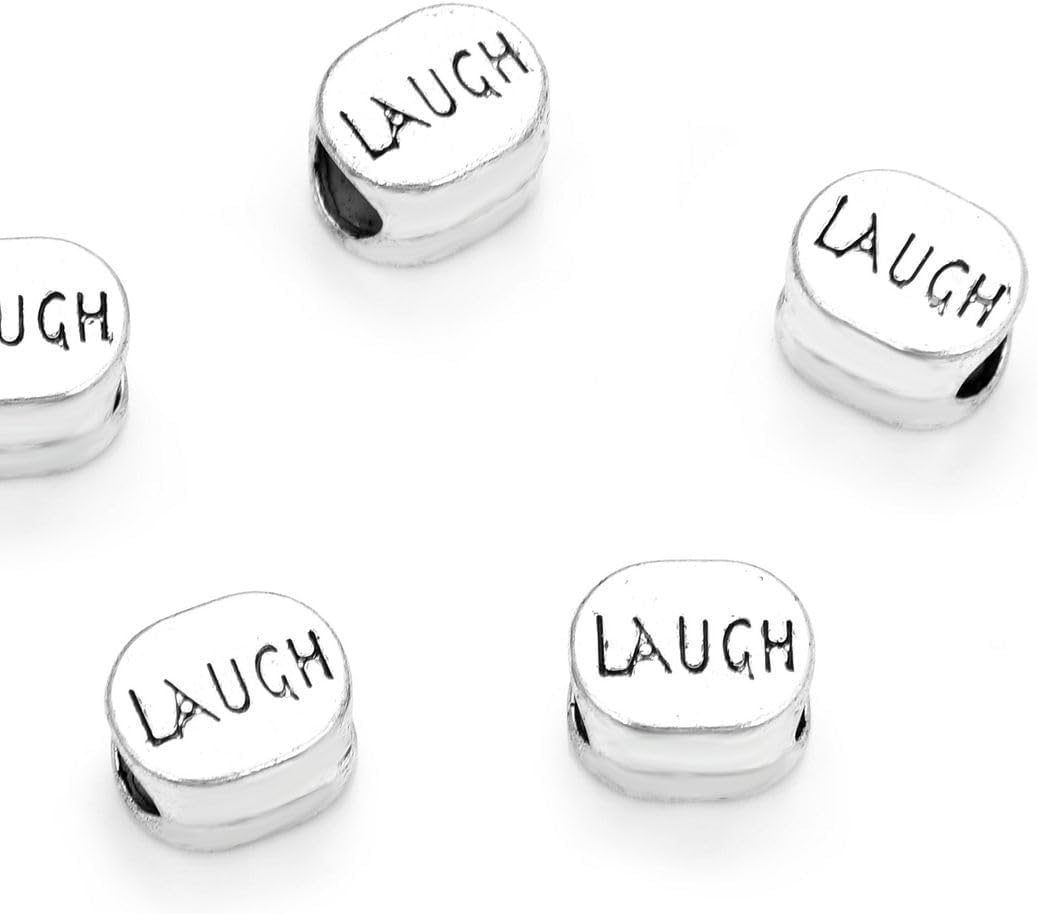 40pcs Live Love Laugh Large Hole Loose Beads (4.5mm Hole) Antique Silver Metal Spacer for DIY Craft Jewelry Making MEC-C9