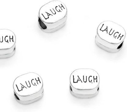 40pcs Live Love Laugh Large Hole Loose Beads (4.5mm Hole) Antique Silver Metal Spacer for DIY Craft Jewelry Making MEC-C9