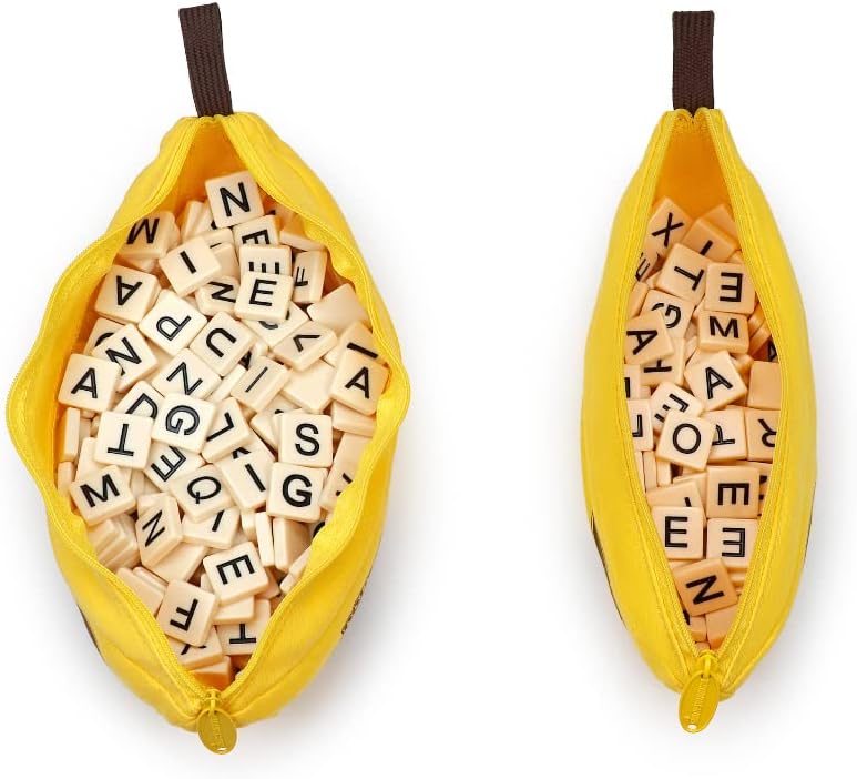 Bananagrams Classic Word Game – Fast-Paced Spelling & Anagram, Family & Travel Game , 144 Letter Tiles in Portable Banana Pouch, 1–8 Players, Educational Wordplay Fun for Ages 7+